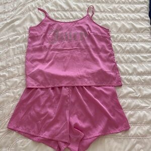 Juicy Couture Women’s Satin Cami and Shorts Pajama Set Size M Bright Pink